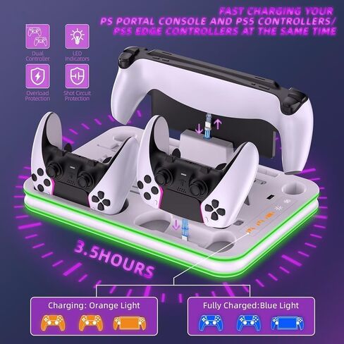 قاعدة شحن متوافقة مع بوابة PS وPS5، وحامل PS5 ومحطة تبريد مع قاعدة شحن RGB LED، ووحدة تحكم PS5 Edge وسماعات الرأس وحوامل جهاز التحكم عن بعد - أبيض in Kuwait
