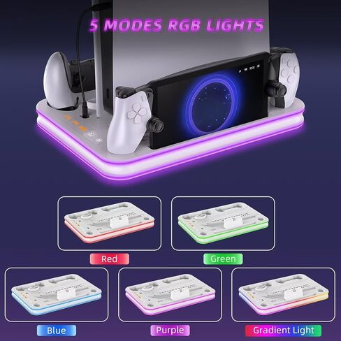 قاعدة شحن متوافقة مع بوابة PS وPS5، وحامل PS5 ومحطة تبريد مع قاعدة شحن RGB LED، ووحدة تحكم PS5 Edge وسماعات الرأس وحوامل جهاز التحكم عن بعد - أبيض in Kuwait