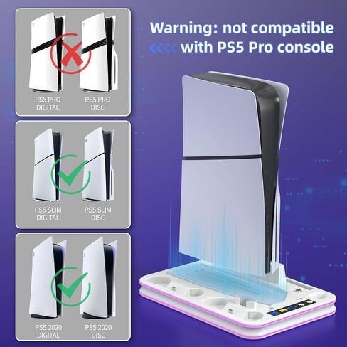 قاعدة شحن متوافقة مع بوابة PS وPS5، وحامل PS5 ومحطة تبريد مع قاعدة شحن RGB LED، ووحدة تحكم PS5 Edge وسماعات الرأس وحوامل جهاز التحكم عن بعد - أبيض in Kuwait