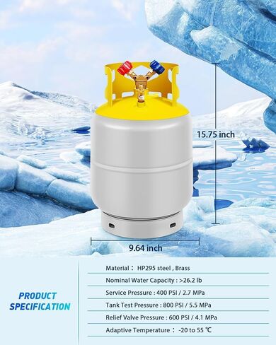Recovery Tank Refrigerant Recovery Cylinder Tank 30 LB with 1/4 SAE Y-Valve Liquid/Vapor Reclaim Tank AC Freon Refrigerant Recovery Tank Reusable Cylinder Tank Without Float Switch in Saudi Arabia