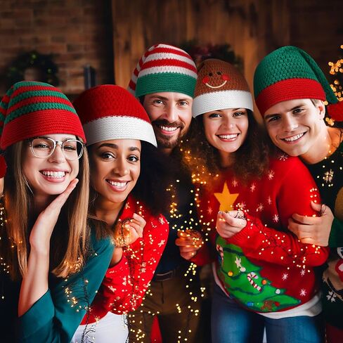 6 قطعة عيد الميلاد محبوك قبعة عيد الميلاد سانتا قبعة صغيرة السائبة الكروشيه قبعة متماسكة مجموعة لعيد الميلاد حفلة الكبار النساء الرجال in Saudi Arabia