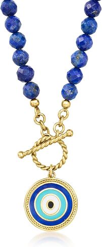 Ross-Simons 6mm Lapis Bead and Multicolored Enamel Evil Eye Toggle Necklace in 18kt Gold Over Sterling in Saudi Arabia