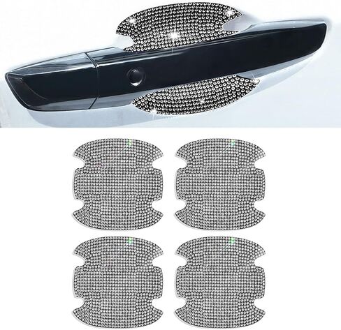 4Pcs Crystal Diamond Car Door Bowl Rhinestone Stickers, Bling Rhinestone Car Door Scratch Protector, Universal for Most Car (White) in Saudi Arabia