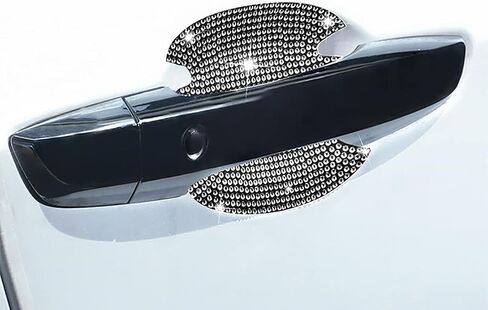 4Pcs Crystal Diamond Car Door Bowl Rhinestone Stickers, Bling Rhinestone Car Door Scratch Protector, Universal for Most Car (White) in Saudi Arabia