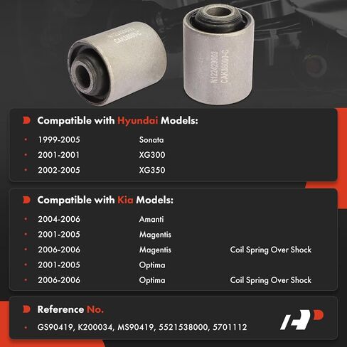 A-Premium 2 × طقم جلبة ذراع التحكم الداخلي السفلي للأمام، متوافق مع Hyundai Sonata 1999-2005، XG300 2001، XG350 2002-2005 وKia Optima 2001-2006، Amanti 2004-2006، Magentis 2001-2006 in Saudi Arabia