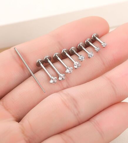 Oveta 4 Pairs Flat Back Studs Earrings Surgical Steel for Tragus Cartilage Piercing Jewelry Internally Threaded Nose Rings Studs 18G 16G, 6/8/10/12mm Bar Length, Silver/Gold in Saudi Arabia