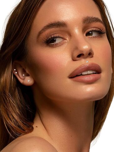 Oveta 4 Pairs Flat Back Studs Earrings Surgical Steel for Tragus Cartilage Piercing Jewelry Internally Threaded Nose Rings Studs 18G 16G, 6/8/10/12mm Bar Length, Silver/Gold in Saudi Arabia