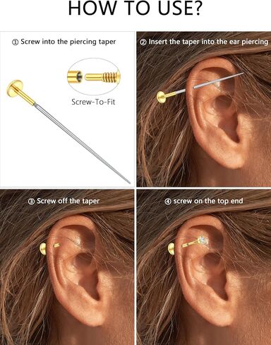 Oveta 4 Pairs Flat Back Studs Earrings Surgical Steel for Tragus Cartilage Piercing Jewelry Internally Threaded Nose Rings Studs 18G 16G, 6/8/10/12mm Bar Length, Silver/Gold in Saudi Arabia