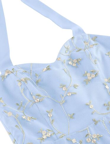 IKADEX Vintage Halter Floral Embroidery Women 1950s Rockabilly Swing Dress Tulle Pinup Style Cocktail Prom Midi Dress in Saudi Arabia
