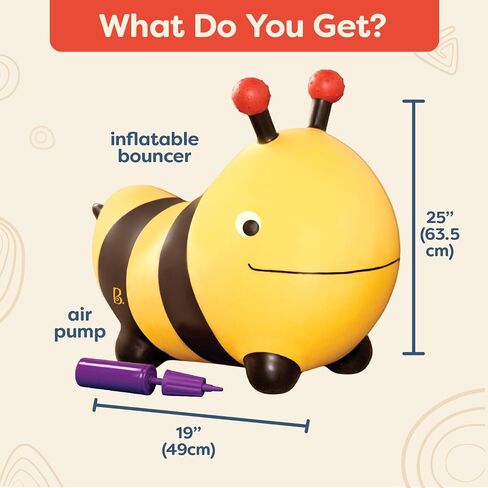 B.toys - Inflatable Bee Bouncer Ride-On Toy with Air Pump - Toddler Toys for Balance & Motor Skills - Kids Bouncing Seat with Easy-Grip Antennae - Safe Indoor Active Play, Ages 18 Months+ in Kuwait