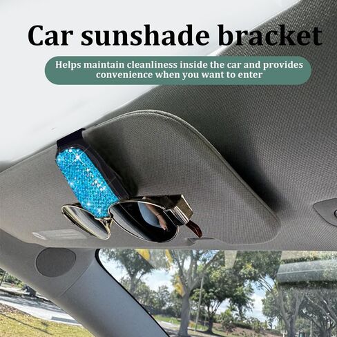 2PCS Bling Sunglasses Holder for Car Sun Visor, Crystal Rhinestones Eyeglasses Hanger Mount with Ticket Card Clip, Universal Vehicle Visor Decor Accessories for Women in Saudi Arabia