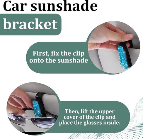 2PCS Bling Sunglasses Holder for Car Sun Visor, Crystal Rhinestones Eyeglasses Hanger Mount with Ticket Card Clip, Universal Vehicle Visor Decor Accessories for Women in Saudi Arabia