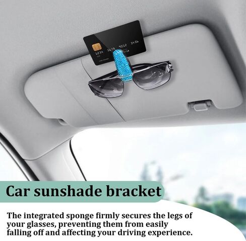 2PCS Bling Sunglasses Holder for Car Sun Visor, Crystal Rhinestones Eyeglasses Hanger Mount with Ticket Card Clip, Universal Vehicle Visor Decor Accessories for Women in Saudi Arabia