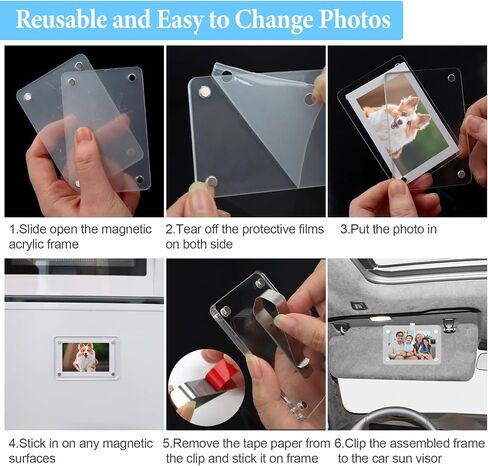 1 Pcs Car Sun Visor Photo Holder, Universal Magnetic Photo Clip, Double Sided Acrylic Fridge Magnetic Frame Clear Magnet Picture Frame, 2.36 x 3.54 Inch in Saudi Arabia