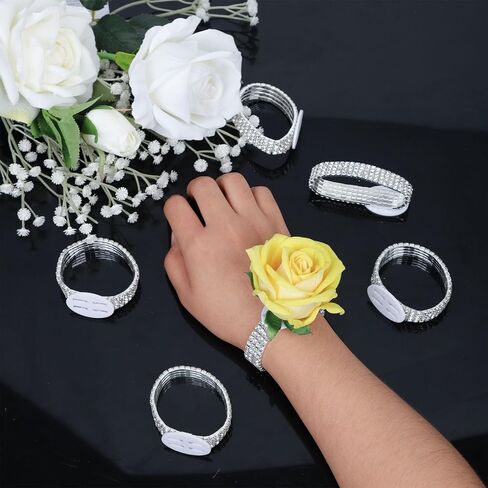 6pcs Wrist Corsage Bracelets, Rhinestone Wrist Corsage Band Elastic Bridesmaid Stretch Rhinestone Wristband DIY Corsage Kit Boutonniere Supplies for Wedding Bride Gift Birthday Prom Flowers in Saudi Arabia