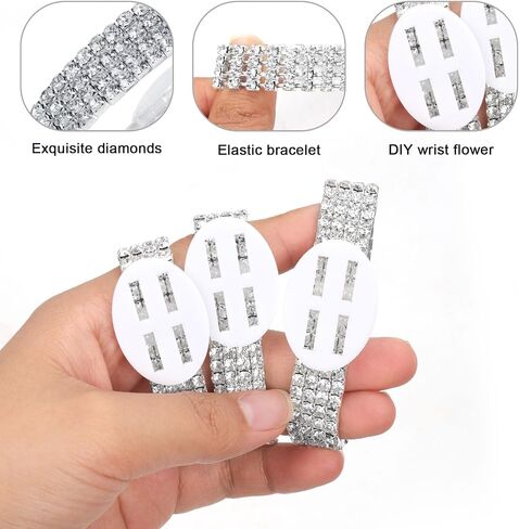 6pcs Wrist Corsage Bracelets, Rhinestone Wrist Corsage Band Elastic Bridesmaid Stretch Rhinestone Wristband DIY Corsage Kit Boutonniere Supplies for Wedding Bride Gift Birthday Prom Flowers in Saudi Arabia