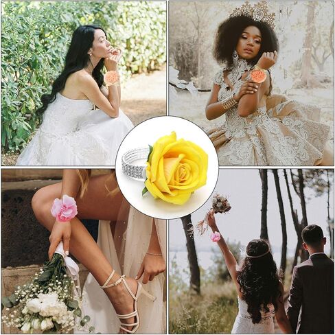 6pcs Wrist Corsage Bracelets, Rhinestone Wrist Corsage Band Elastic Bridesmaid Stretch Rhinestone Wristband DIY Corsage Kit Boutonniere Supplies for Wedding Bride Gift Birthday Prom Flowers in Saudi Arabia