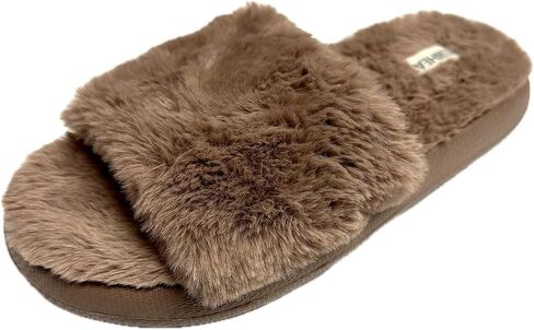 32 Degrees Women's Plush Cushion Slide | Slip-On | Pillow-Like Comfort | Lightweight | Plush Faux Fur, Brown, Large in Saudi Arabia