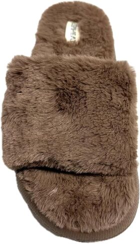 32 Degrees Women's Plush Cushion Slide | Slip-On | Pillow-Like Comfort | Lightweight | Plush Faux Fur, Brown, Large in Saudi Arabia