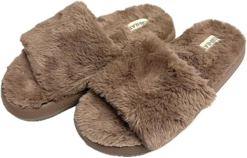 32 Degrees Women's Plush Cushion Slide | Slip-On | Pillow-Like Comfort | Lightweight | Plush Faux Fur, Brown, Large in Saudi Arabia