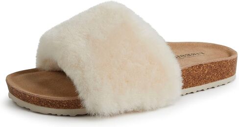 Dearfoams Women's Fireside Canberra Shearling Cork Footbed Easy on/Off Slide Sandal in Saudi Arabia