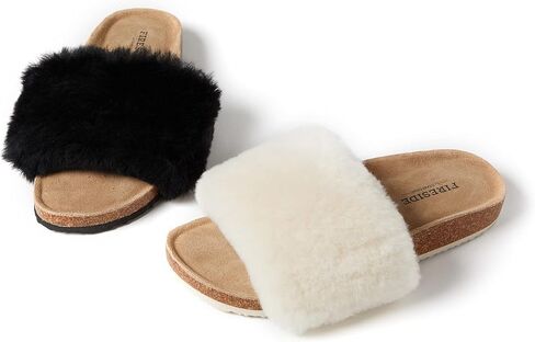 Dearfoams Women's Fireside Canberra Shearling Cork Footbed Easy on/Off Slide Sandal in Saudi Arabia