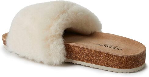 Dearfoams Women's Fireside Canberra Shearling Cork Footbed Easy on/Off Slide Sandal in Saudi Arabia