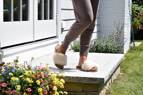 Dearfoams Women's Fireside Canberra Shearling Cork Footbed Easy on/Off Slide Sandal in Saudi Arabia