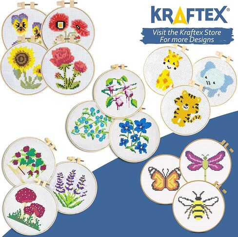 مجموعات غرز متقاطعة مختومة بالزهور من Kraftex للمبتدئين - 3 عبوات. أنماط التطريز بالإبرة DIY للبالغين والأطفال. مجموعات سهلة عبر الابره للمبتدئين in Kuwait