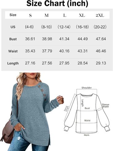 Long Sleeve Shirts for Women Lightweight Button Decor Tunic Tops Side Split in Saudi Arabia