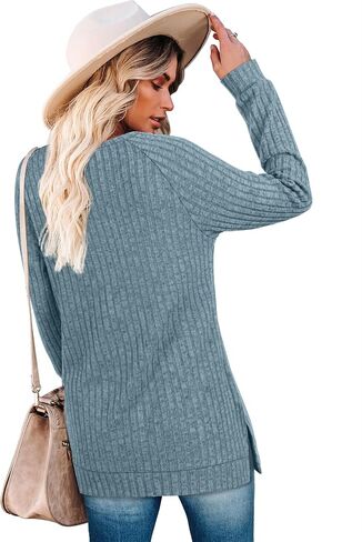 Long Sleeve Shirts for Women Lightweight Button Decor Tunic Tops Side Split in Saudi Arabia