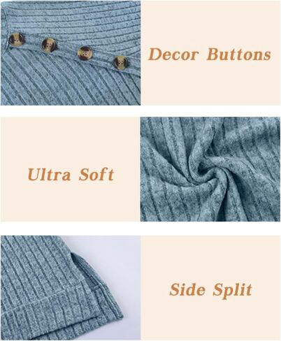 Long Sleeve Shirts for Women Lightweight Button Decor Tunic Tops Side Split in Saudi Arabia
