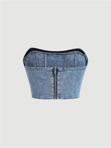 WDIRARA Women's Denim Tube Top Y2k Strapless Sleeveless Zip Back Bandeau Crop Tops in Saudi Arabia