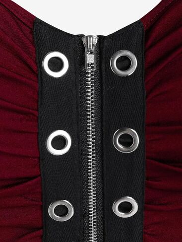 ROSE GAL Rosegal Womens Plus Size Gothic Lace Up Grommets Full Zipper Sleeveless Strap Tank Top in Saudi Arabia