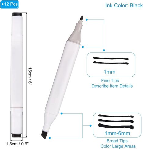 PATIKIL Dual Tip Alcohol Art Markers, 12 Pcs White Barrel Alcohol Markers with Brush Tip and Fine Tip for Illustration Artist Adult Coloring Drawing Permanent Sketching, Sky Blue in Saudi Arabia