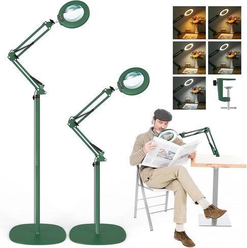 10X Magnifying Floor Lamp with Light and Stand, 3-in-1 Adjustable Swivel Arm LED Magnifier, Black in Kuwait