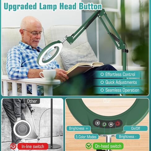 10X Magnifying Floor Lamp with Light and Stand, 3-in-1 Adjustable Swivel Arm LED Magnifier, Black in Kuwait