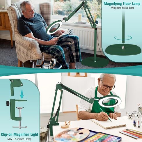 10X Magnifying Floor Lamp with Light and Stand, 3-in-1 Adjustable Swivel Arm LED Magnifier, Black in Kuwait