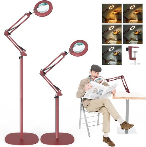 10X Magnifying Floor Lamp with Light and Stand, 3-in-1 Adjustable Swivel Arm LED Magnifier, Black in Kuwait
