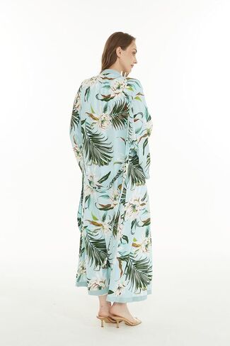 Matchable Couple Hawaiian Luau Shirt or Maxi Kimono in Wispy Cereus Light Blue in Saudi Arabia