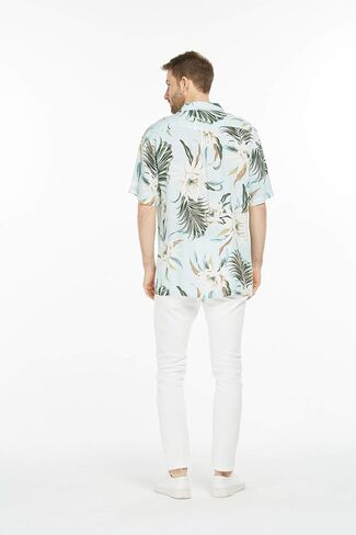 Matchable Couple Hawaiian Luau Shirt or Maxi Kimono in Wispy Cereus Light Blue in Saudi Arabia