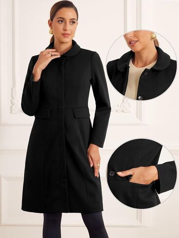 Allegra K Winter Trench Coat for Women Overcoat Peter Pan Collar Single Breasted Long Pea Coat in Saudi Arabia