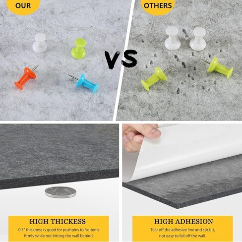 Bulletin Board Large Felt Pin Board 12", 8 Pack Felt Board Tiles 20 Push Pins Alternative to Cork Board for Wall Damage-Free, Decorative Notice Board Memo Board for Home Office School in Kuwait