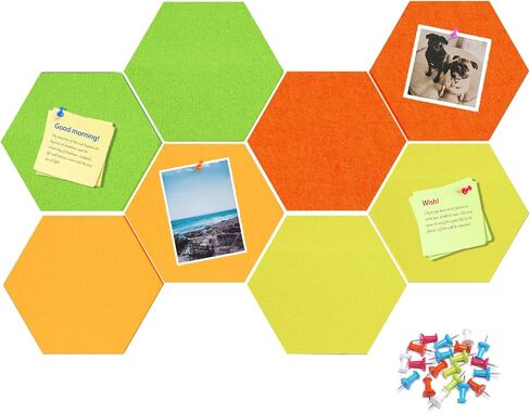 Bulletin Board Large Felt Pin Board 12", 8 Pack Felt Board Tiles 20 Push Pins Alternative to Cork Board for Wall Damage-Free, Decorative Notice Board Memo Board for Home Office School in Kuwait