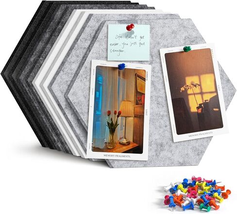 Bulletin Board Large Felt Pin Board 12", 8 Pack Felt Board Tiles 20 Push Pins Alternative to Cork Board for Wall Damage-Free, Decorative Notice Board Memo Board for Home Office School in Kuwait