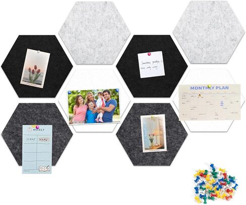 Bulletin Board Large Felt Pin Board 12", 8 Pack Felt Board Tiles 20 Push Pins Alternative to Cork Board for Wall Damage-Free, Decorative Notice Board Memo Board for Home Office School in Kuwait
