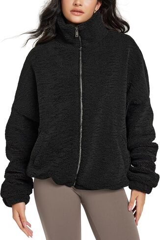 ODODOS Women's Sherpa Fleece Full-Zip Jacket Long Sleeve Coat Soft Warm Cinchable Outerwear with Pockets in Saudi Arabia