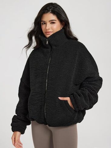 ODODOS Women's Sherpa Fleece Full-Zip Jacket Long Sleeve Coat Soft Warm Cinchable Outerwear with Pockets in Saudi Arabia