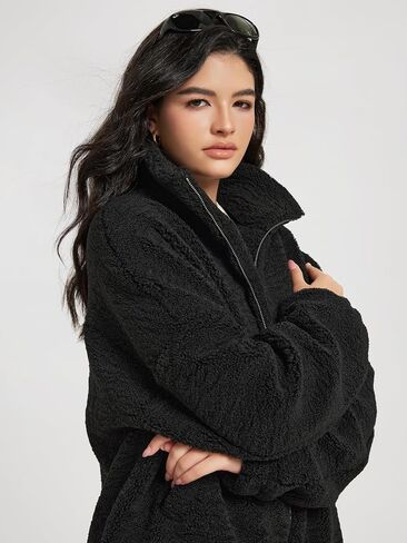 ODODOS Women's Sherpa Fleece Full-Zip Jacket Long Sleeve Coat Soft Warm Cinchable Outerwear with Pockets in Saudi Arabia