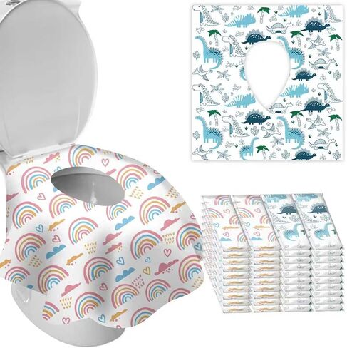 DEEKI 40 Pack XL Toilet Seat Covers Disposable, Safe No-Slip Waterproof Covers for Kids Toddlers Use in Potty Training Public Restrooms Toilets, Portable Clean Covers for Adults Travel -Rainbow in Saudi Arabia
